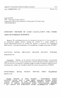 Efficient method of load calculation for underground working supports