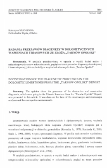 Badania przejawów diagenezy w dolomitycznych wapieniach triasowych ze złoża "Tarnów Opolski"