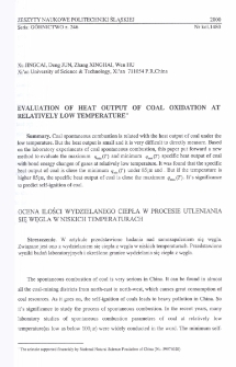 Evaluation of heat output of coal oxidation at relatively low temperature