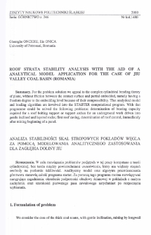 Roof strata stability analysis with the aid of a analytical model application for the case of Jiu Valley coal basin (Romania)