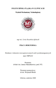 Recenzja rozprawy doktorskiej mgr inż. Liwii Sozańskiej-Jędrasik pt. Struktura i własności nowoopracowanych stali wysokomanganowych typu TRIPLEX