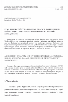 Stan bezpieczeństwa i higieny pracy w Jastrzębskiej Spółce Węglowej SA i kierunki poprawy poprzez zarządzanie