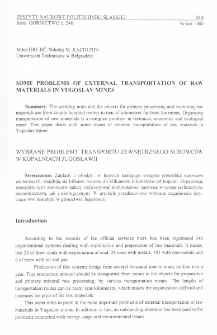 Some problems of external transportation of raw materials in Yugoslav mines