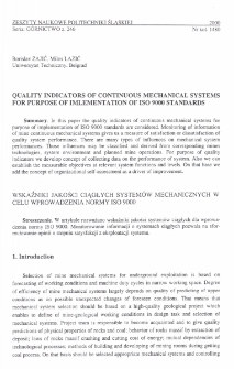 Quality indicators of continuous mechanical systems for purpose of implementation of ISO 9000 standards