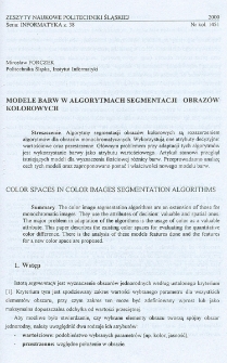 Modele barw w algorytmach segmentacji obrazów kolorowych