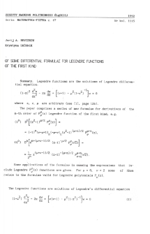 Of some differential formulae for legendre functions of the first kind