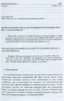Bezprzewodowe sieci LAN w oparciu o standard IEEE 802.11 ETSI HIPERLAN