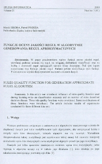 Funkcje oceny jakości reguł w algorytmie generowania reguł aproksymacyjnych