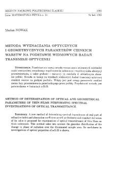 Metoda wyznaczania optycznych i geometrycznych parametrów cienkich warstw na podstawie widmowych badań transmisji optycznej