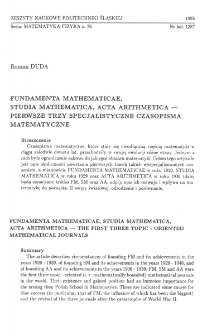 Fundamenta Mathematicae, Studia Mathematica, Acta Arithmetica - pierwsze trzy specjalistyczne czasopisma matematyczne
