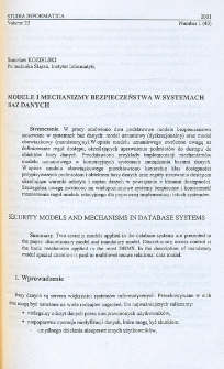 Modele i mechanizmy bezpieczeństwa w systemach baz danych