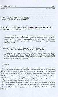 Personal Web server jako przykład serwera WWW dla sieci lokalnych