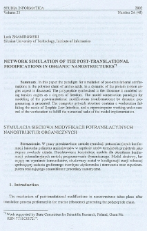 Network simulation of the post - translational modifications in organic nanostructures