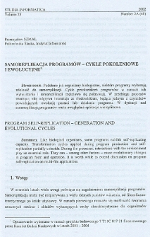 Samoreplikacja programów - cykle pokoleniowe i ewolucyjne
