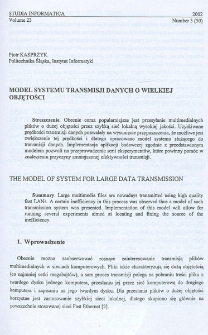 Model systemu transmisji danych o wielkiej objętosci