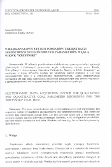 Wielokanałowy system pomiarów i rejestracji jakościowych i ilościowych parametrów węgla w KWK "Krupiński"
