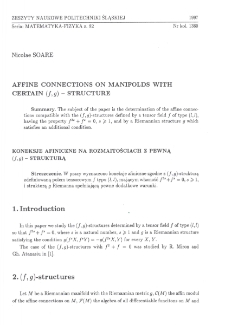 Affine connections on manifolds with certain (f, g) - structure