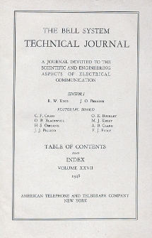 The Bell System Technical Journal : devoted to the Scientific and Engineering aspects of Electrical Communication, Vol. 27, Table of Contents