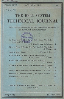 The Bell System Technical Journal : devoted to the Scientific and Engineering aspects of Electrical Communication, Vol. 27, No. 1