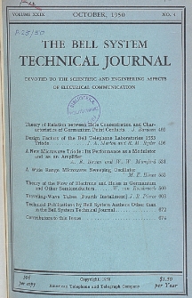 The Bell System Technical Journal : devoted to the Scientific and Engineering aspects of Electrical Communication, Vol. 29, No 4