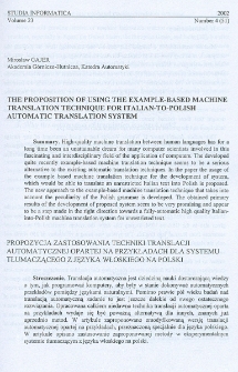 The proposition of using the example-based machine translation technique for italian-to-polish automatic translation system