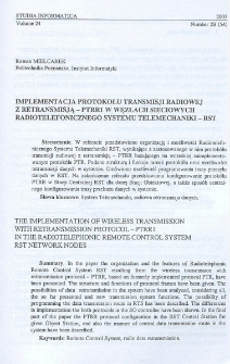 Implementacja protokołu transmisji radiowej z retransmisją - RTRR1 w węzłach sieciowych radiotelefonicznego systemu telemechaniki - RST
