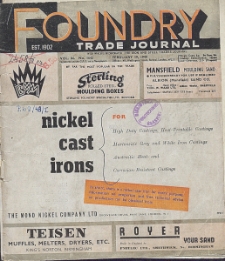 Foundry Trade Journal : with which is incorporated the iron and steel trades journal, Vol. 84, No. 1642