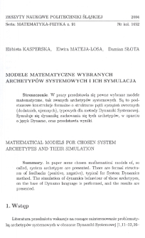 Modele matematyczne wybranych archetypów systemowych i ich symulacja