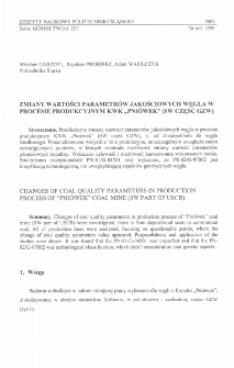Zmiany wartości parametrów jakościowych węgla w procesie produkcyjnym KWK "Pniówek" (SW część GZW)
