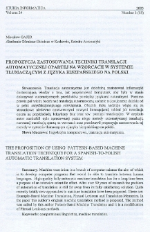 Propozycja zastosowania techniki translacji automatycznej opartej na wzorcach w systemie tłumaczącym z języka hiszpańskiego na polski