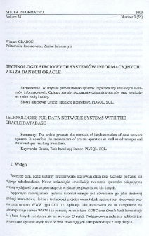 Technologie sieciowych systemów informacyjnych z bazą danych Oracle