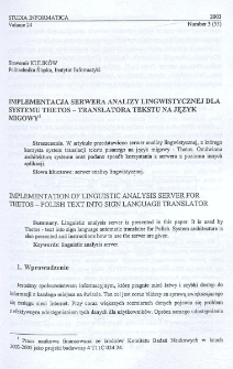 Implementacja serwera analizy lingwistycznej dla systemu Thetos - translatora tekstu na język migowy