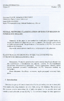 Neural network classification of eye-cup region in fundus eye images