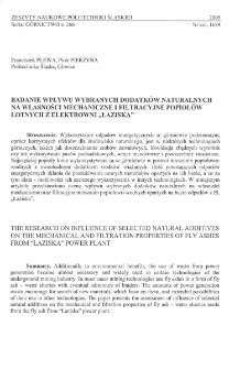 Badanie wpływu wybranych dodatków naturalnych na własności mechaniczne i filtracyjne popiołów lotnych z elektrowni "Łaziska"