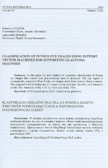 Classification of fundus eye images using support vector machines for supporting glaucoma diagnosis