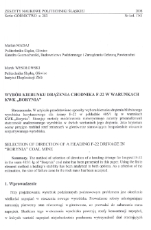 Wybór kierunku drążenia chodnika F-22 w warunkach KWK "Borynia"