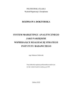 System marketingu analitycznego jako narzędzie wspierające realizację strategii instytutu badawczego