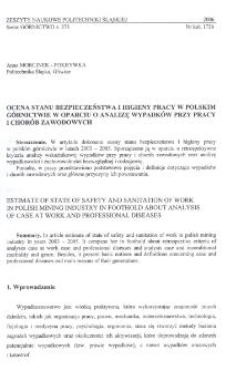 Ocena stanu bezpieczeństwa i higieny pracy w polskim górnictwie w oparciu o analizę wypadków przy pracy i chorób zawodowych