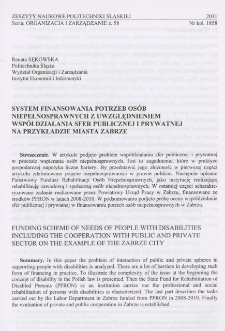 System finansowania potrzeb osób niepełnosprawnych z uwzględnieniem współdziałania sfer publicznej i prywatnej na przykładzie miasta Zabrze
