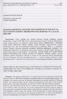 Analiza rozwoju systemu finansowego w Polsce na tle państw Europy Środkowo-Wschodniej w latach 2006-2009