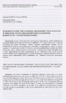 Wykorzystanie The Control Ergonomic Test II (CET II) w procesie oceny ergonomicznej stanowisk roboczych - studium przypadku