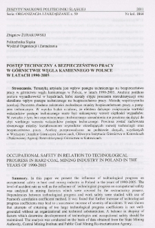 Postęp techniczny a bezpieczeństwo pracy w górnictwie węgla kamiennego w Polsce w latach 1990-2005
