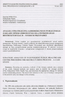 Analiza strategiczna samodzielnego publicznego zakładu opieki zdrowotnej dla potrzeb jego restrukturyzacji - studium przypadku