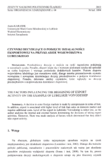 Czynniki decydujące o podjęciu działalności eksportowej na przykładzie województwa lubelskiego