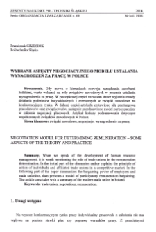 Wybrane aspekty negocjacyjnego modelu ustalania wynagrodzeń za pracę w Polsce