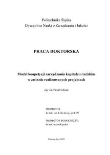 Recenzja rozprawy doktorskiej mgra inż. Pawła Szlęzaka pt. Model koopetycji zarządzania kapitałem ludzkim w zwinnie realizowanych projektach
