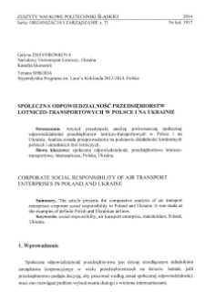 Społeczna odpowiedzialność przedsiębiorstw lotniczo-transportowych w Polsce i na Ukrainie