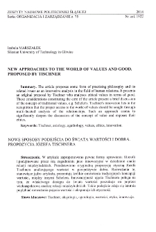 New approaches to the world of values and good. Proposed by Tischner