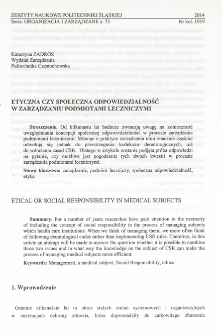 Etyczna czy społeczna odpowiedzialność w zarządzaniu podmiotami leczniczymi