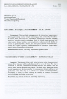 Specyfika zarządzania miastem - kilka uwag